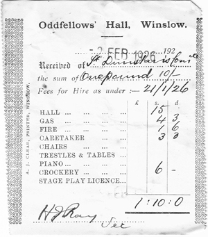 Oddfellows Hall receipt
